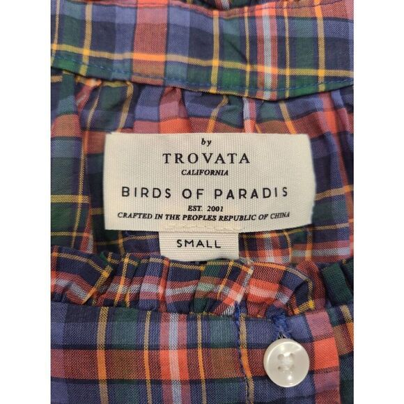 Birds of Paradis Trovata Euince Blouse Top Womens Small‎ Multicolor Plaid Square - Picture 5 of 11
